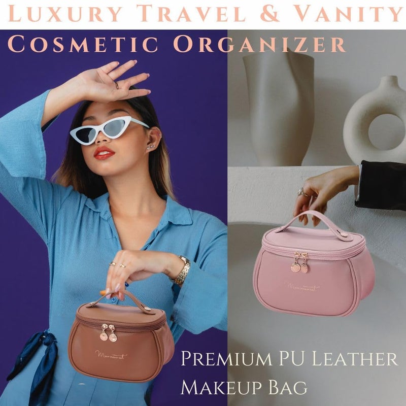 MANTRAVIB Luxury PU Leather Makeup Bag Waterproof Travel Cosmetic Organizer with Handle Dual Zipper Elegant Vanity Case for Brushes Skincare Toiletries Perfect Gifts for Women Girls Multicolor - Image 5