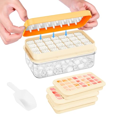 PHINOX Ice Cube Tray with Lid and Bin, 3 Pack Plastic Ice Cube Tray Molds, 84 pcs Ice Trays for freezer, Chilling Drinks, Whiskey & Cocktails, with Ice Container and Ice Scoop, BPA-Free - Image 1