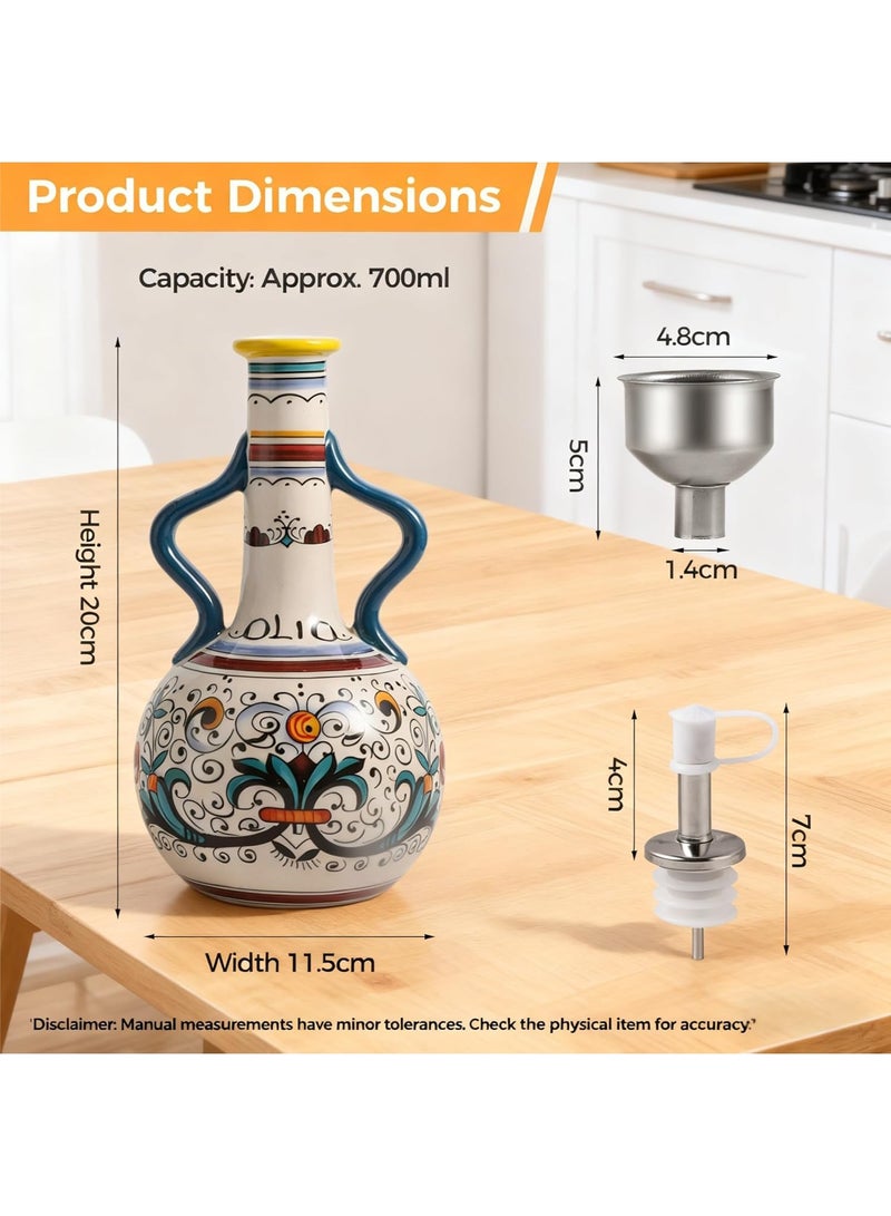 Monda Ceramic Olive Oil Dispenser Hand Painted Olive Oil Bottles UV Blocking Seasoning Bottle Drip-Free Spout & Anti-Tip Base with Stainless Steel Spout for Oils for Kitchen Countertop Vinegar Bottle Gift Set (700ml) - Image 2