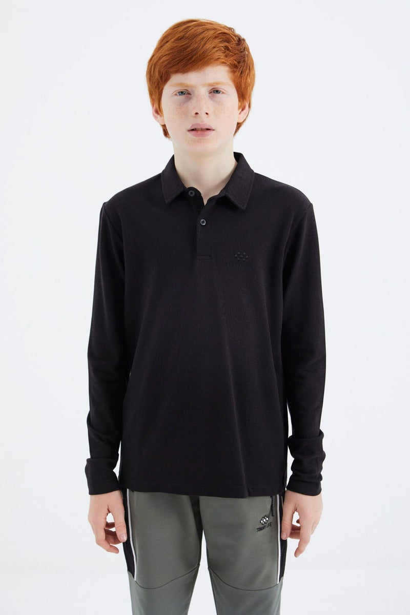 Tommy Life Black Polo Neck Basic Boy T-Shirt - 11171 - Image 1