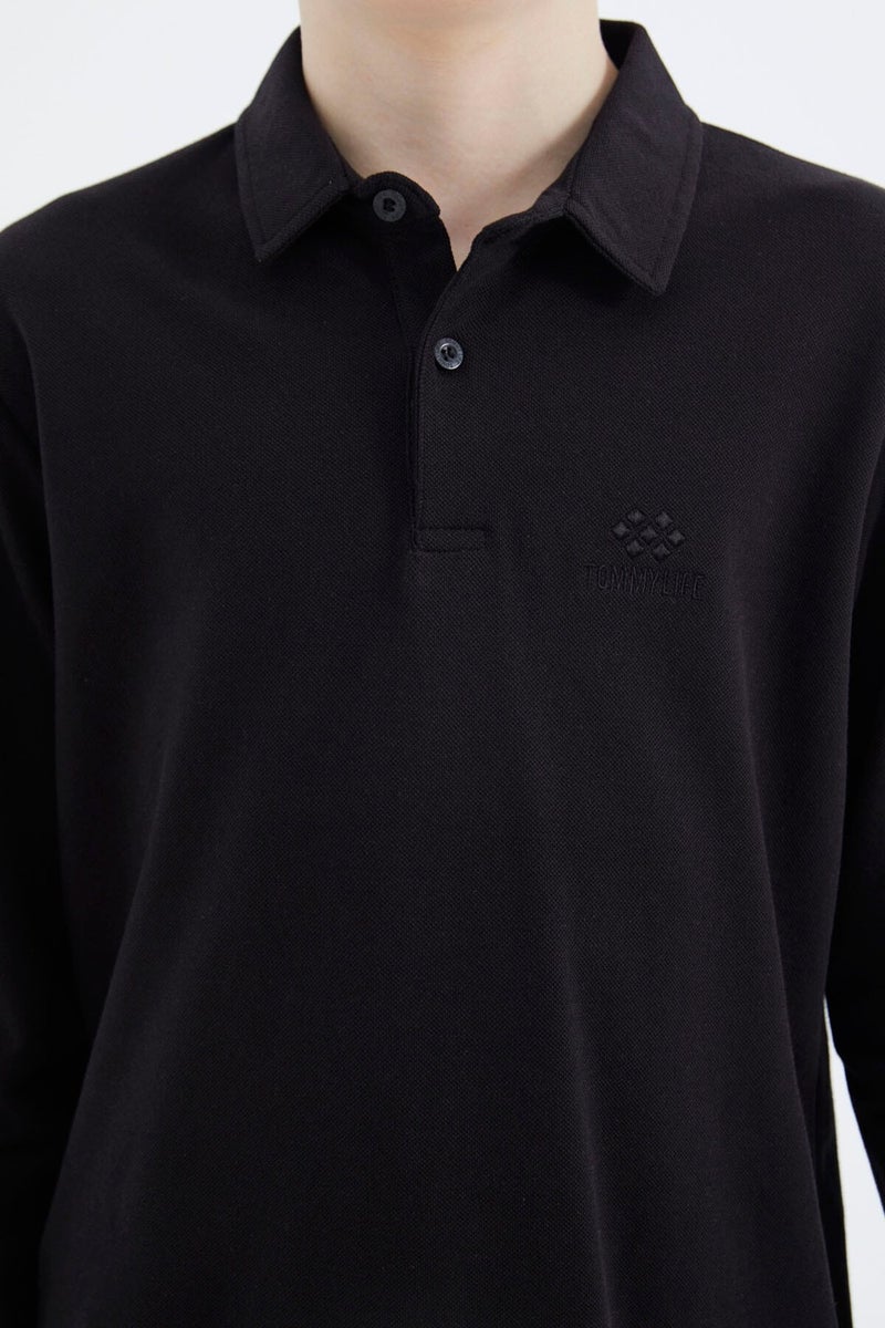 Tommy Life Black Polo Neck Basic Boy T-Shirt - 11171 - Image 2