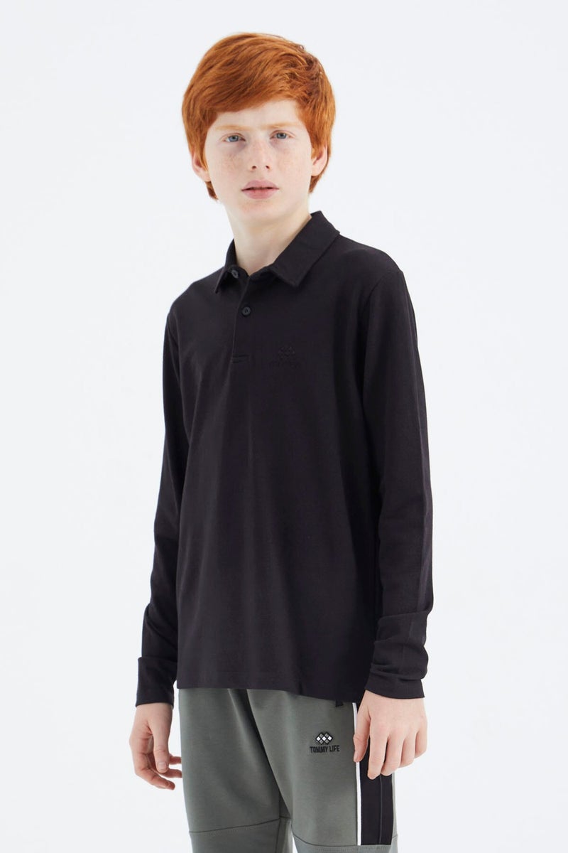 Tommy Life Black Polo Neck Basic Boy T-Shirt - 11171 - Image 4