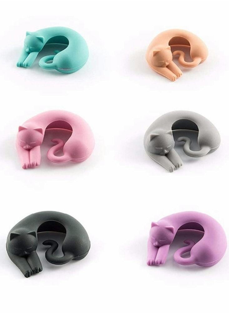 Y&D - Cup Charms Creative Glass Markers Funny Silicone Cat Labels Reusable Drink Bottle Logo Stickers for Drinking Buddy Identification Identify Identifier 6 Pcs - Image 1