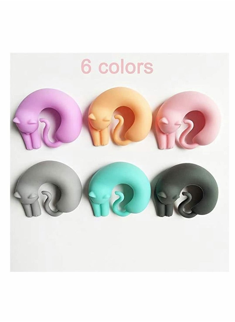 Y&D - Cup Charms Creative Glass Markers Funny Silicone Cat Labels Reusable Drink Bottle Logo Stickers for Drinking Buddy Identification Identify Identifier 6 Pcs - Image 1