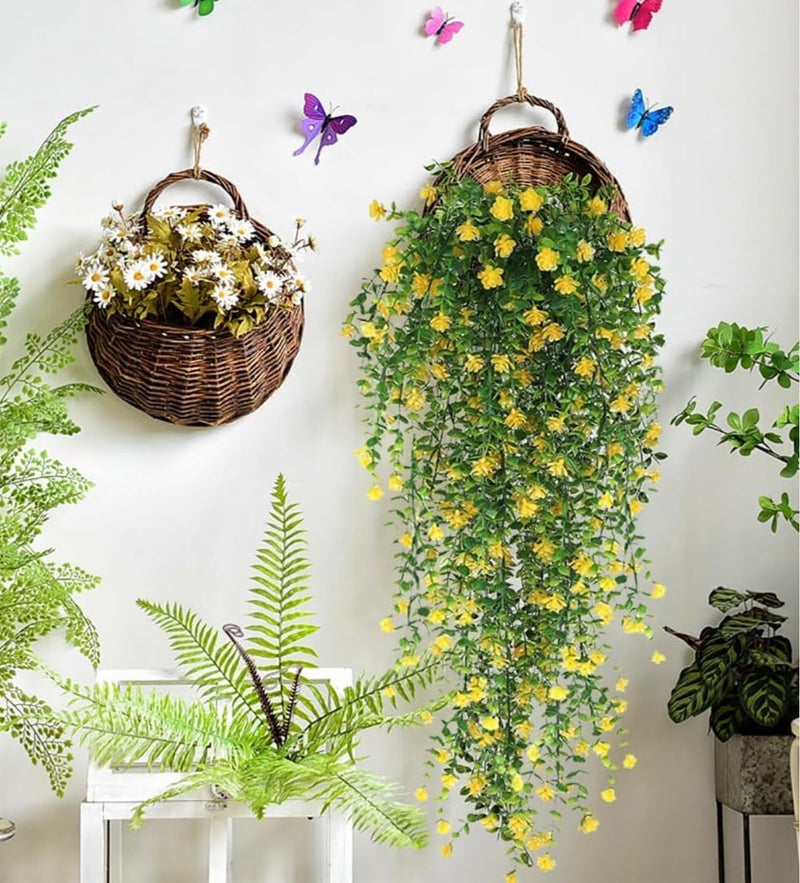 VRB Dec 2 Pcs Artificial Dry Baby's Breath Greenery Hanging Plants Vines Fake Ivy Hanging Flowers Vine Wall Hanging for Home Decor,Wall,Balcony Decoration. (2, Yellow Euclyptus Fern Hanging) - Image 2