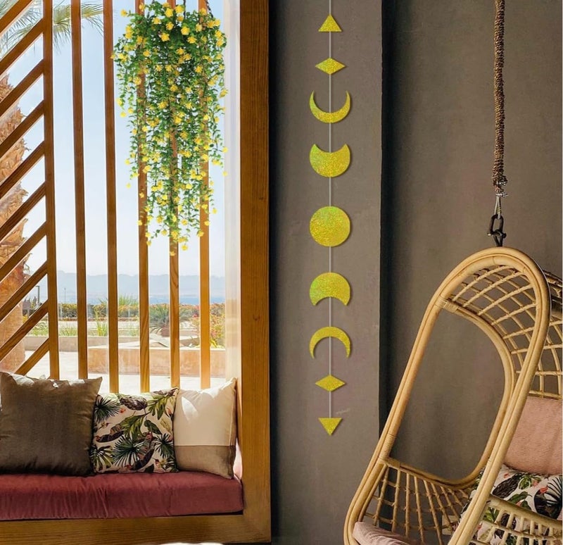 VRB Dec 2 Pcs Artificial Dry Baby's Breath Greenery Hanging Plants Vines Fake Ivy Hanging Flowers Vine Wall Hanging for Home Decor,Wall,Balcony Decoration. (2, Yellow Euclyptus Fern Hanging) - Image 4