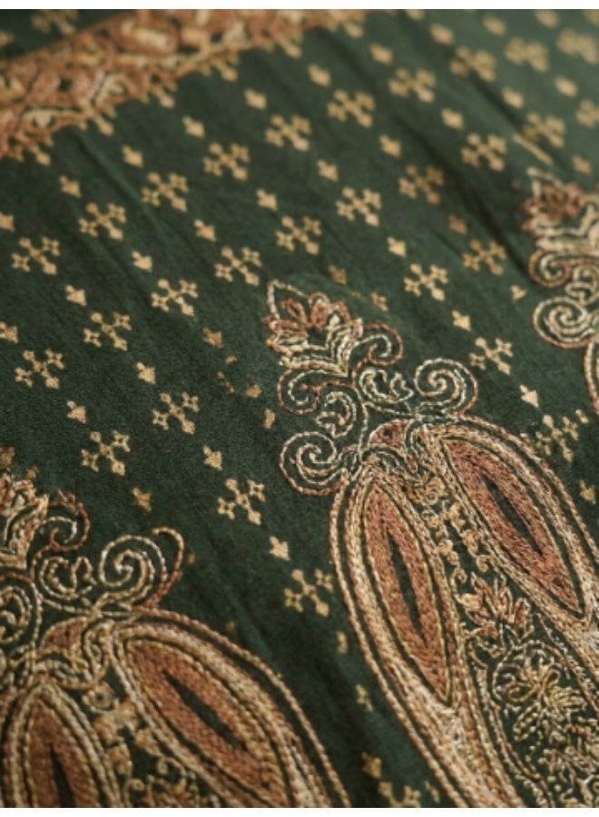 Women's Traditional Embroidered Abaya Dress Long Sleeve Maxi Islamic Modest Dress Dark Green with Gold Paisley Print Loose Fit Comfortable Casual Party Evening Wear Plus Size Fits Up to 75 KG - Image 3