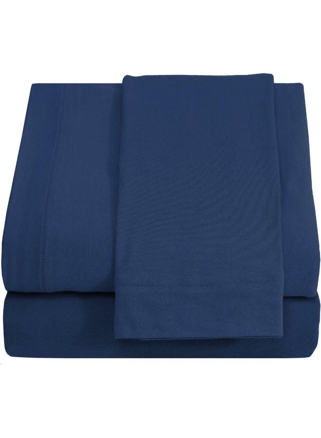 DESTINY CRESCENT BEDDING Twin Extra Long 100% Cotton Jersey Sheet Set - Soft and Comfy - By Navy Twin XL  - Image 1
