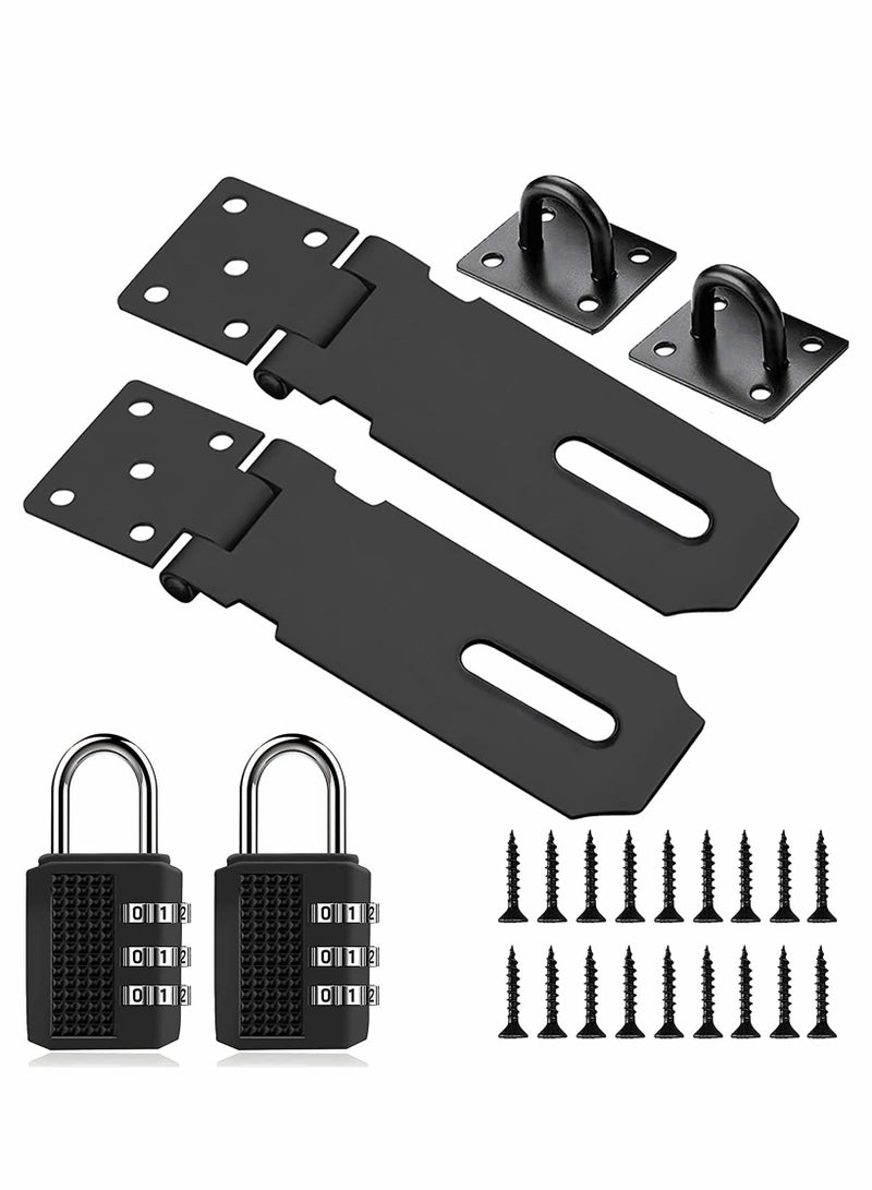 KASTWAVE Door Lock Latch with Password Combination Padlocks 4 Inch Stainless Steel Security Hasp and Zinc Alloy Padlocks, Heavy Duty Hasp and Staple Use for Door Window Locker Drawer Pet Cage Cabinet-2 Pack - Image 1