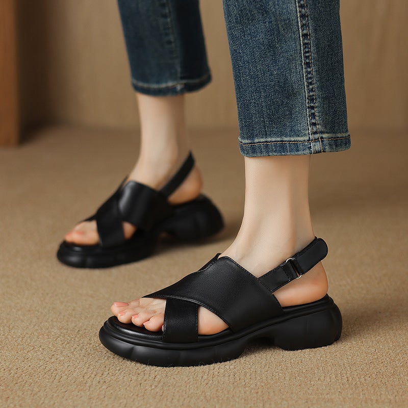 2024 Summer Thick Bottom Classic Round Head 33-43 Size Velcro Open Toe Women'S Sandals - Image 3