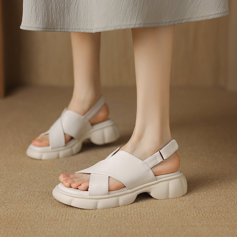 2024 Summer Thick Bottom Classic Round Head 33-43 Size Velcro Open Toe Women'S Sandals - Image 4