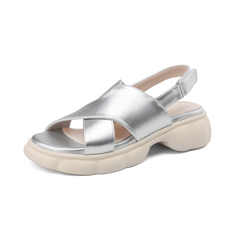 2024 Summer Thick Bottom Classic Round Head 33-43 Size Velcro Open Toe Women'S Sandals - Image 1