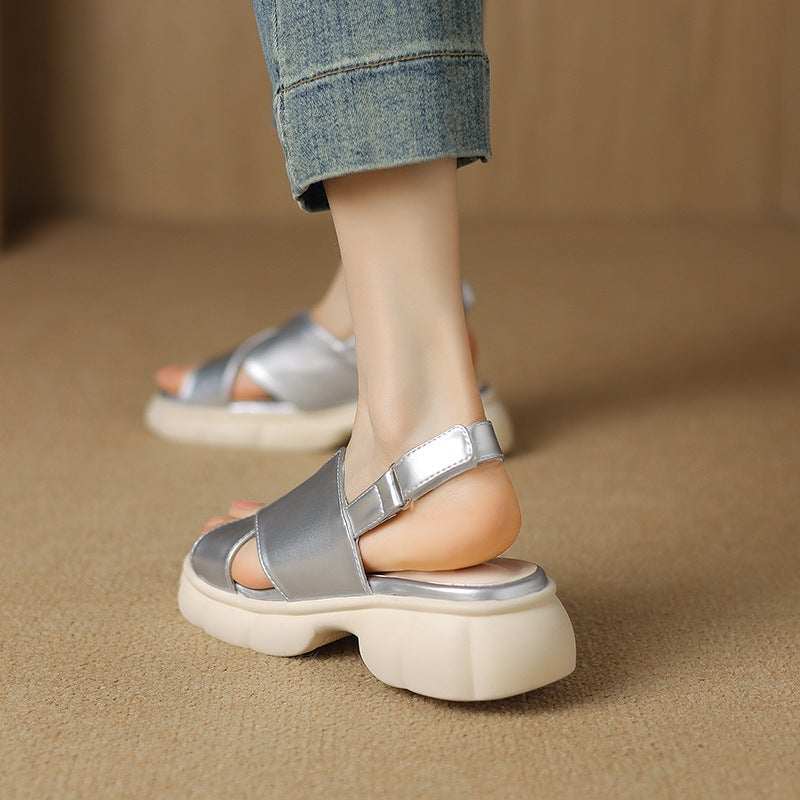 2024 Summer Thick Bottom Classic Round Head 33-43 Size Velcro Open Toe Women'S Sandals - Image 5