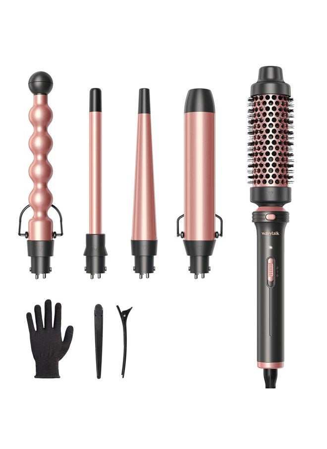 wavytalk - Wavytalk 5 in 1 Curling Wand Set, Multi Curl, Curling Wand Set with Curling Brush and 4 Interchangeable Ceramic Curling Wand(0.5”-1.25”), Instant Heat Up Wand Curling Iron (Rose Gold) - Image 1