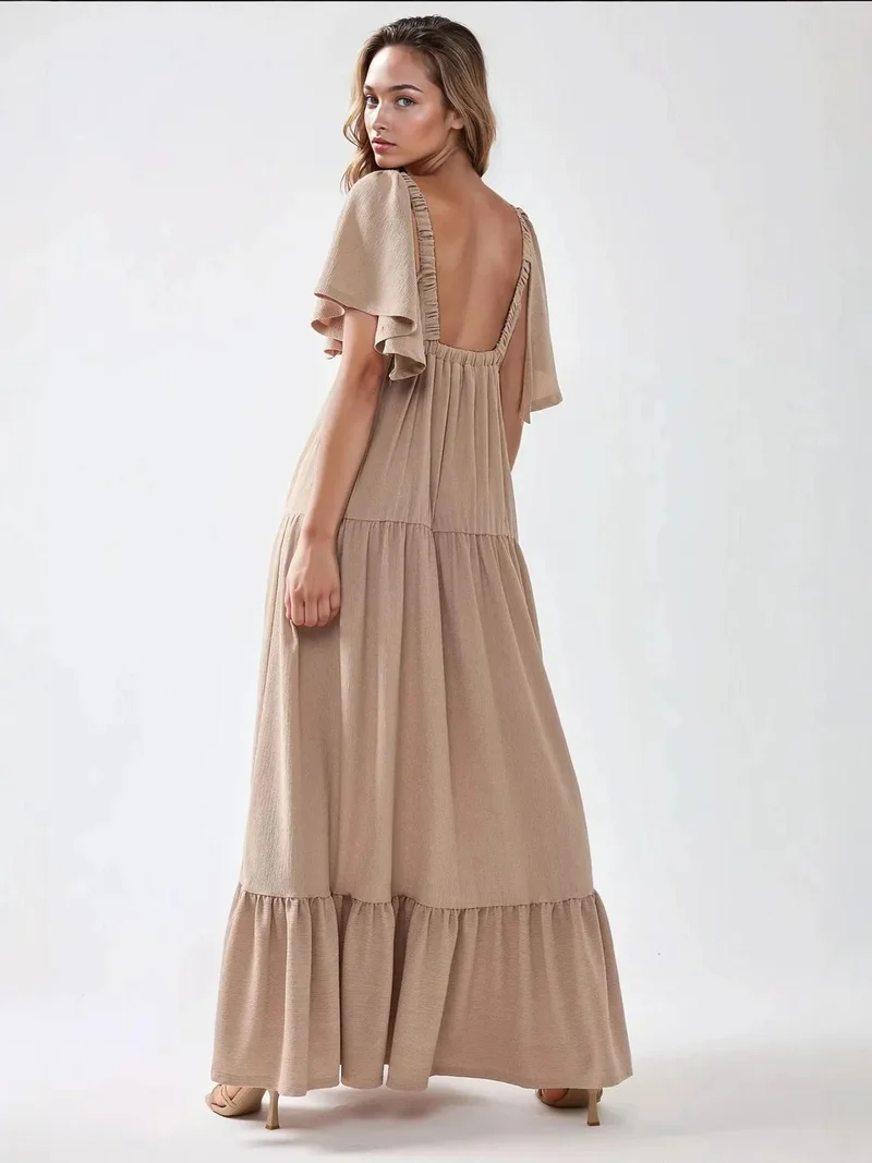 HICCUP Textured V-Neck A-Form Maxi Dress