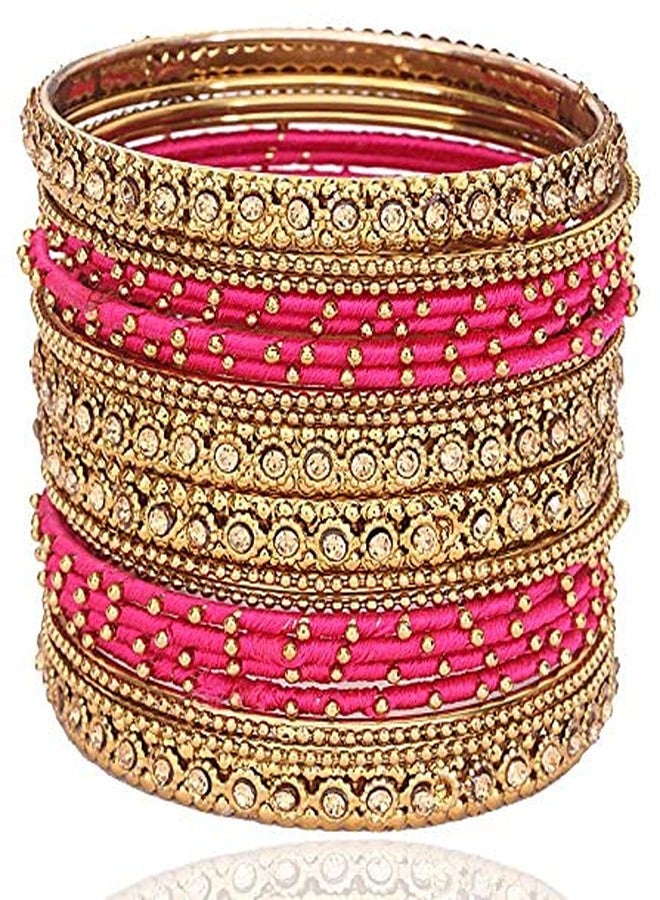 ZULKA Get your traditions Silk Thread, Metal Bangle Set With Zircon For Women &Girls (Pack of 2 Set, Magenta-2.8) - Image 2