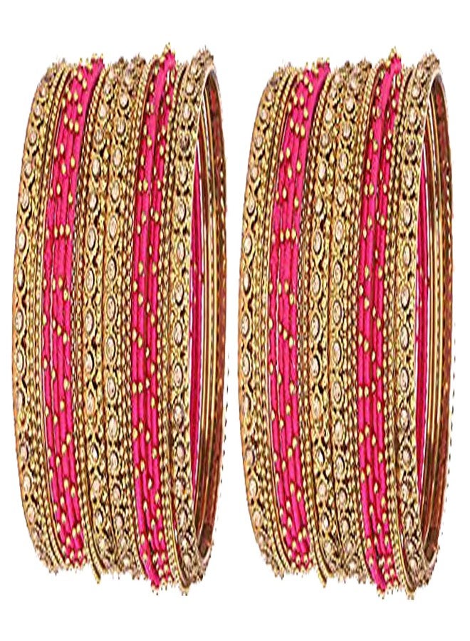 ZULKA Get your traditions Silk Thread, Metal Bangle Set With Zircon For Women &Girls (Pack of 2 Set, Magenta-2.8) - Image 1
