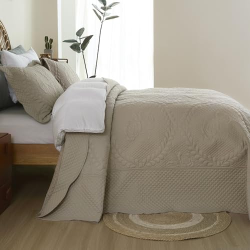 EVENHUG Oversized King Bedspreads California King Quilt Set with Pillow Shams Extra Wide Large King Size Quilts Lightweight Coverlet Bedding Sets Taupe 120"x120" - Image 4