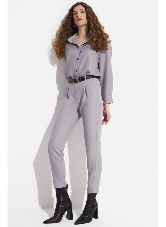 JUNE June Belted Pleated Detailed Trouser Grey