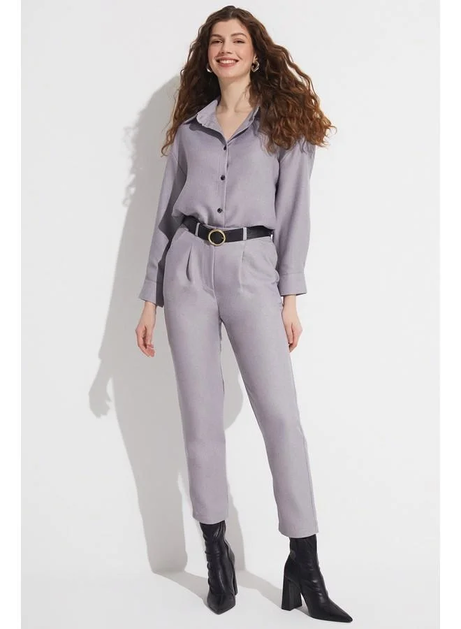 JUNE June Belted Pleated Detailed Trouser Grey