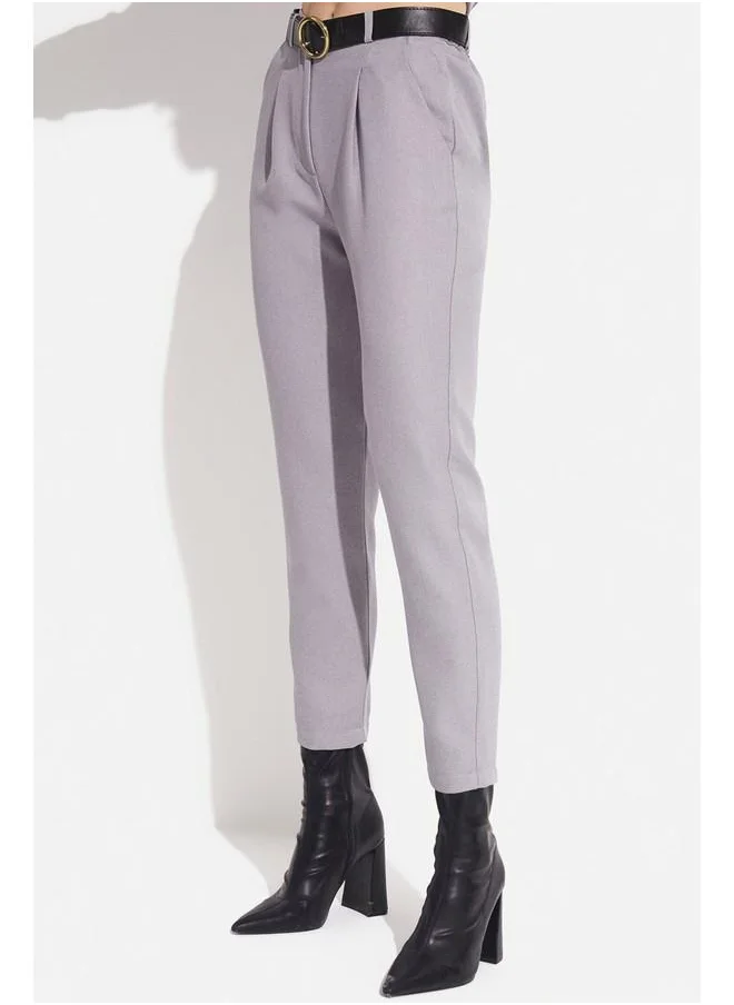 جون June Belted Pleated Detailed Trouser Grey