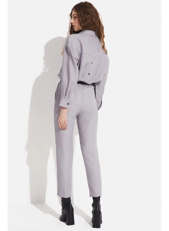 JUNE June Belted Pleated Detailed Trouser Grey