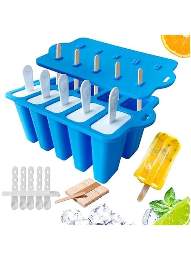 Silicone Popsicle Molds with Sticks, Easy Release Popsicle Maker Mold Set, BPA Free Ice Pop Mold, 10-Cavity Homemade Ice Cream Mold for Kids, Toddlers, Adults  - Image 1