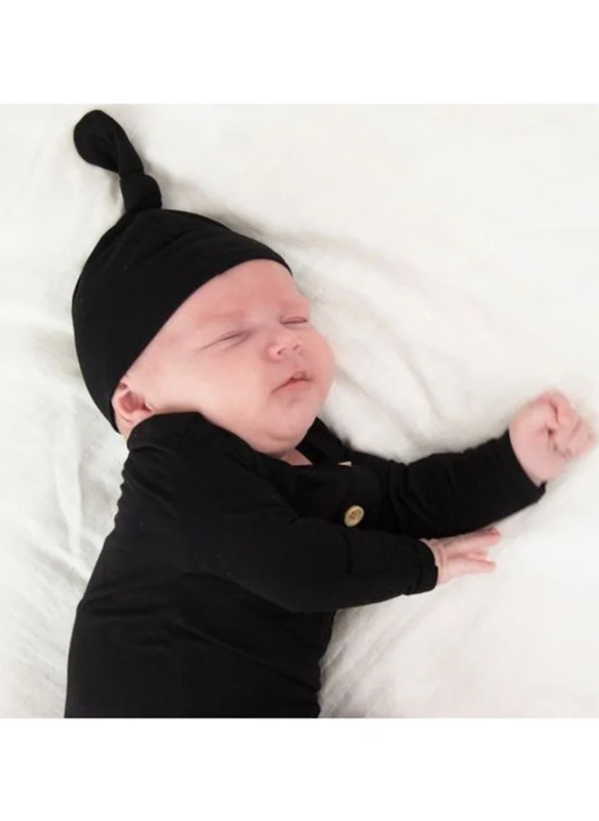 Anvi Baby Organic Bamboo Knotted Gown and Beanie Set Charcoal  0-3 months