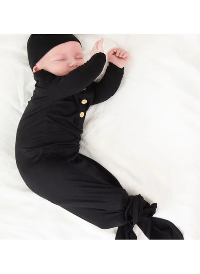 Anvi Baby Organic Bamboo Knotted Gown and Beanie Set Charcoal  0-3 months