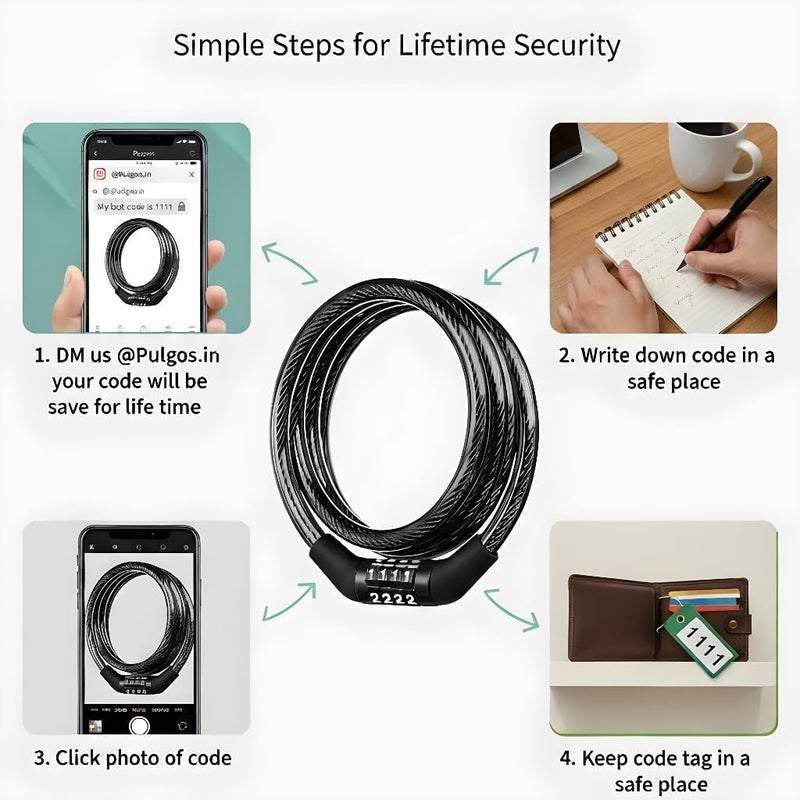 Kandid قفل رقمي ثقيل من كانديد أدفانس - قفل كابل تركيبي عالمي للدراجات، الخوذ، الأمتعة | سلك فولاذي، PVC، بلاستيك | 12×1200 مم، مضاد للسرقة - Image 5