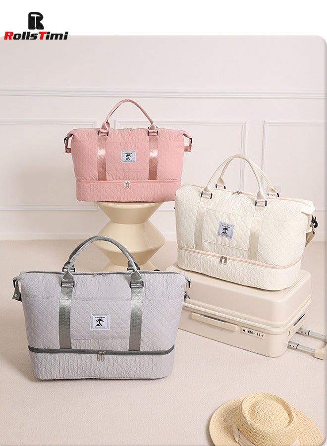 RollsTimi  Travel Duffle Bag With Shoe Compartment, Large Weekender Tote For Women,Carry On Overnight Bag,Gym Duffel Bag With Wet Pocket, Hospital Bags For Labor And Delivery,Grey - Image 3