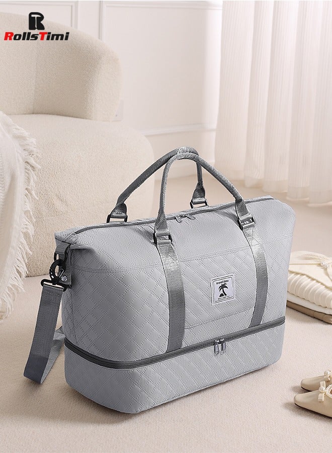 RollsTimi  Travel Duffle Bag With Shoe Compartment, Large Weekender Tote For Women,Carry On Overnight Bag,Gym Duffel Bag With Wet Pocket, Hospital Bags For Labor And Delivery,Grey - Image 2