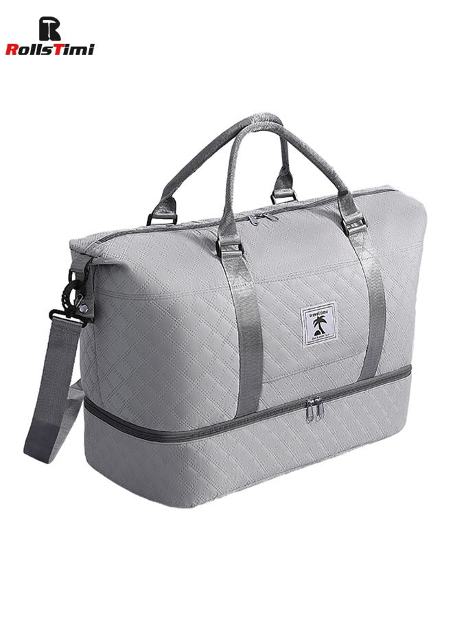 RollsTimi  Travel Duffle Bag With Shoe Compartment, Large Weekender Tote For Women,Carry On Overnight Bag,Gym Duffel Bag With Wet Pocket, Hospital Bags For Labor And Delivery,Grey - Image 1