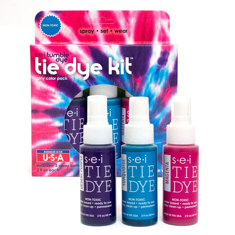 SEI Girly Tie Dye Kit 3 Pack PreMixed Spray Tie Dye Kit EasytoUse NonToxic Fabric Dye in Desert Purple Turquoise and Magenta