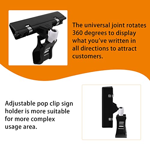 Leezead 8 Pack Rotating Clip Pop Swivel Sign Rotatable Holding Clamp Sign Holder, Plastic Merchandise Sign Display Clip Holder with 2 Chalk Markers for Food, Store Signs Displays, black - Image 5