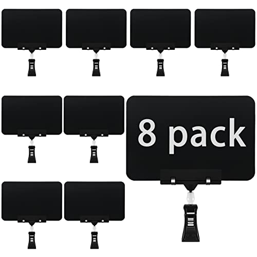 Leezead 8 Pack Rotating Clip Pop Swivel Sign Rotatable Holding Clamp Sign Holder, Plastic Merchandise Sign Display Clip Holder with 2 Chalk Markers for Food, Store Signs Displays, black - Image 1