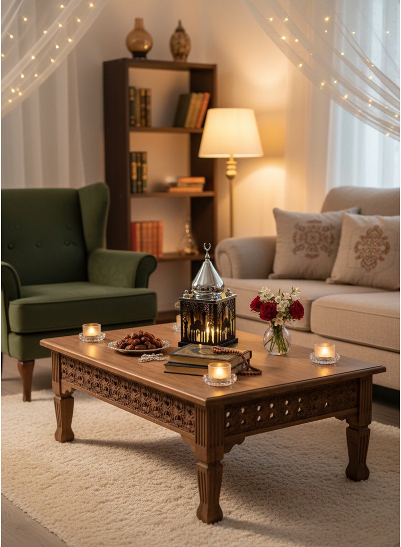 Living A lantern illuminated in an Islamic style, black in color, with a silver dome, measuring 35x14x14 cm. - Image 2