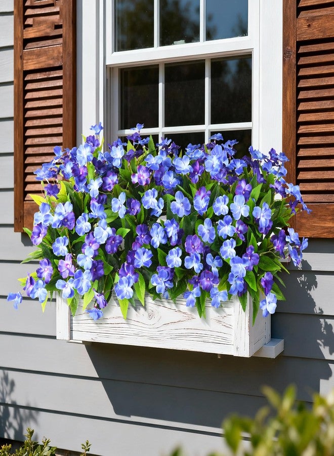 ZFProcess Artificial Impatiens Flowers for Outdoors, 6 Bundles Silk Fake Flowers for Spring Summer Decoration, UV Resistant Faux Plants Plastic Bouquet for Home Planter Porch Patio Yard Decor(Double Blue) - Image 2