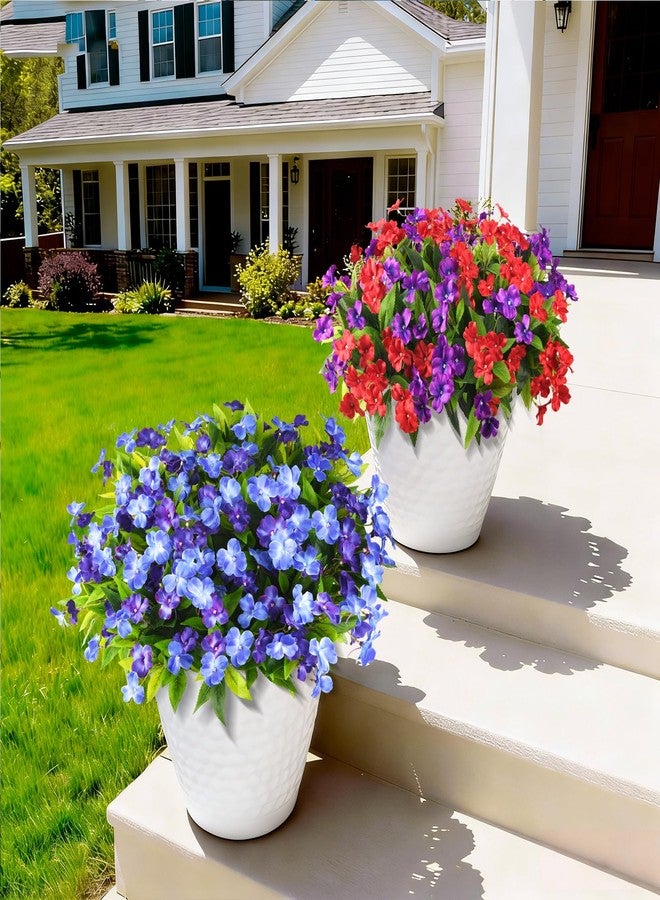 ZFProcess Artificial Impatiens Flowers for Outdoors, 6 Bundles Silk Fake Flowers for Spring Summer Decoration, UV Resistant Faux Plants Plastic Bouquet for Home Planter Porch Patio Yard Decor(Double Blue) - Image 3