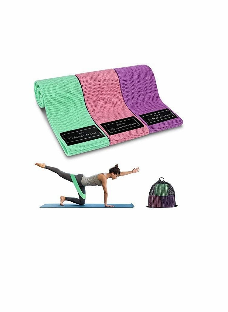 KASTWAVE أشرطة المقاومة، شريط مقاومة للسيقان، المؤخرة، الفخذ، أشرطة تمرين قماشية قوية، أشرطة لياقة بدنية عريضة غير قابلة للانزلاق لليوغا، البيلاتس، القرفصاء، المنزل، الصالة الرياضية (مجموعة 3، حقيبة حمل) - Image 1