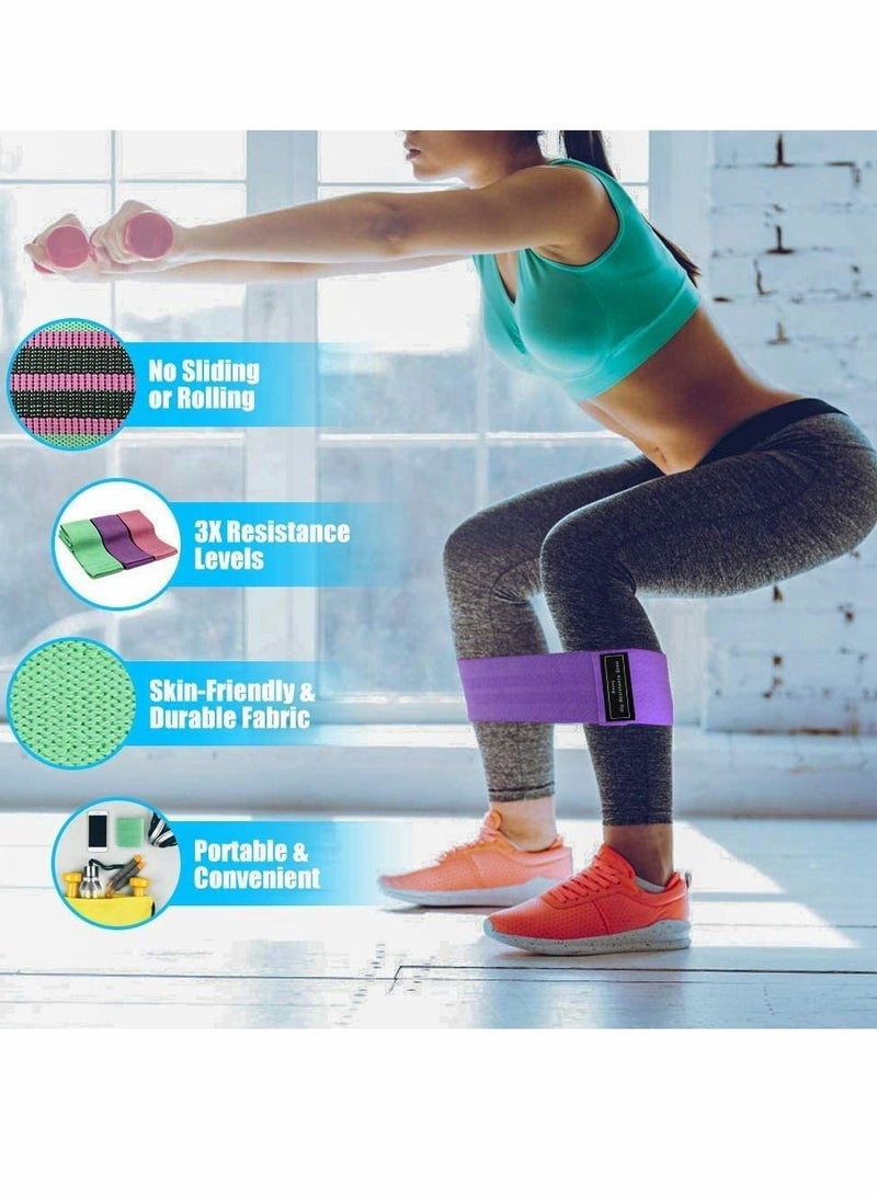 KASTWAVE أشرطة المقاومة، شريط مقاومة للسيقان، المؤخرة، الفخذ، أشرطة تمرين قماشية قوية، أشرطة لياقة بدنية عريضة غير قابلة للانزلاق لليوغا، البيلاتس، القرفصاء، المنزل، الصالة الرياضية (مجموعة 3، حقيبة حمل) - Image 4