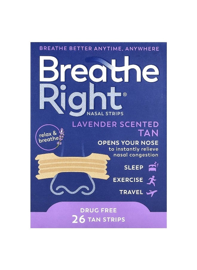 Breathe Right Breathe Right, Nasal Strips, Lavender, 26 Tan Strips  - Image 1