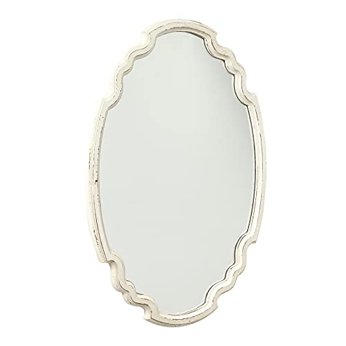 Sintosin Vintage Sculpted Oval Mirrors for Wall Decor Living Room 16 x 23 inch, Hanging Distressed White Ornate Accent Wood Farmhouse Mirror, Rustic Wall Mounted Mirrors for Small Bathroom Entryway - Image 1