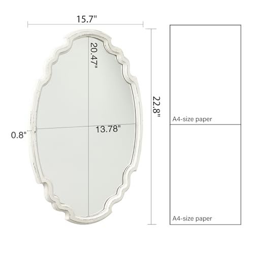 Sintosin Vintage Sculpted Oval Mirrors for Wall Decor Living Room 16 x 23 inch, Hanging Distressed White Ornate Accent Wood Farmhouse Mirror, Rustic Wall Mounted Mirrors for Small Bathroom Entryway - Image 2