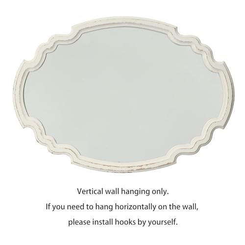 Sintosin Vintage Sculpted Oval Mirrors for Wall Decor Living Room 16 x 23 inch, Hanging Distressed White Ornate Accent Wood Farmhouse Mirror, Rustic Wall Mounted Mirrors for Small Bathroom Entryway - Image 4