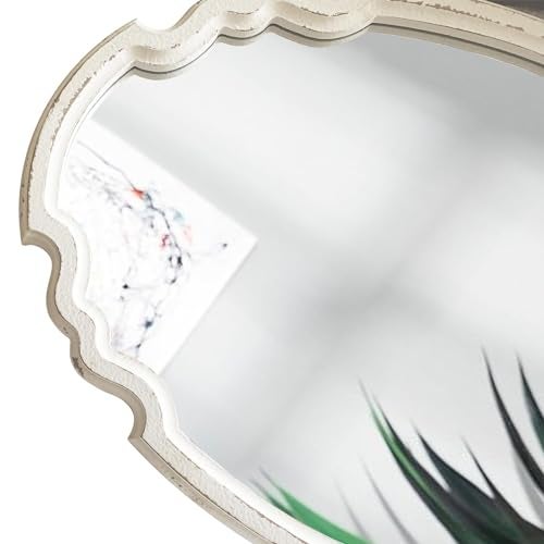 Sintosin Vintage Sculpted Oval Mirrors for Wall Decor Living Room 16 x 23 inch, Hanging Distressed White Ornate Accent Wood Farmhouse Mirror, Rustic Wall Mounted Mirrors for Small Bathroom Entryway - Image 3