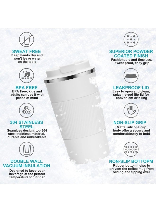 YINJOYI Thermal Coffee Mug, Reusable Travel Mug, Vacuum Insulated Stainless Steel Coffee Mug for Hot and Cold Drinks (White, 510ml) - Image 3