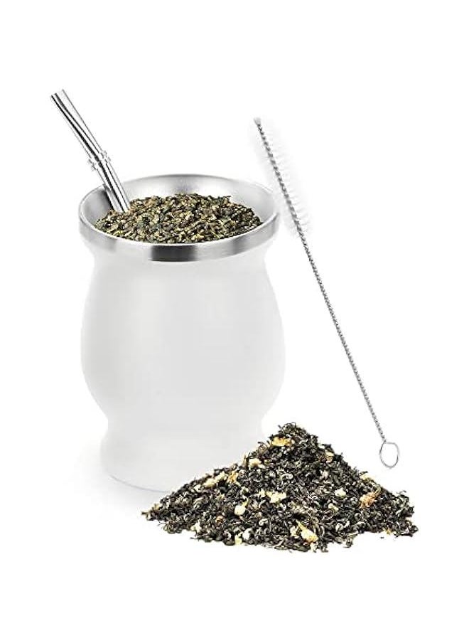 HOOKOR Yerba Mate Tea Cup, Stainless Steel Double Walled Easy Wash Household Insulation Cup, Mate Gourds for Yerba Mate Loose Leaf Drinking, Includes Bombilla Straw, 230 Ml (white)  - Image 1