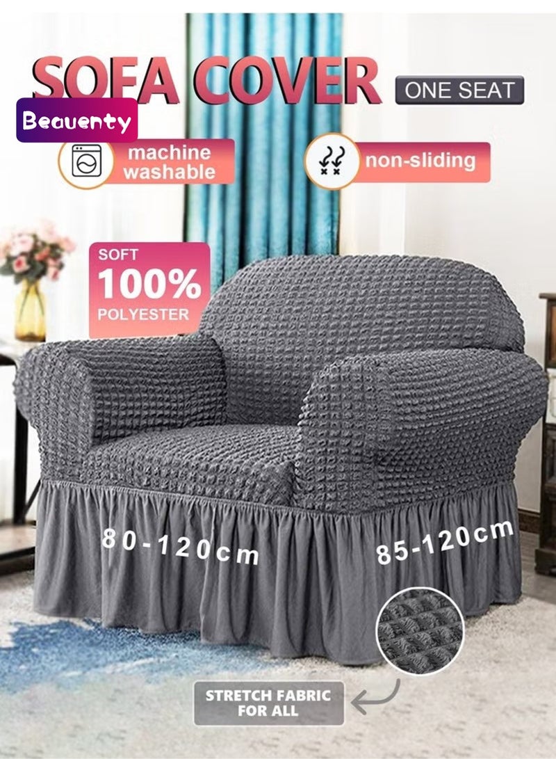 Beauenty Elastic Sofa Cover with Skirt,Stretch Sofa Slipcover Furniture Protector Washable Soft Couch Cover for Living Room Elastic Fabric Sofa Cover with Skirt, For Living Room Bed Room For one seater sofa(Dark Grey) - Image 1