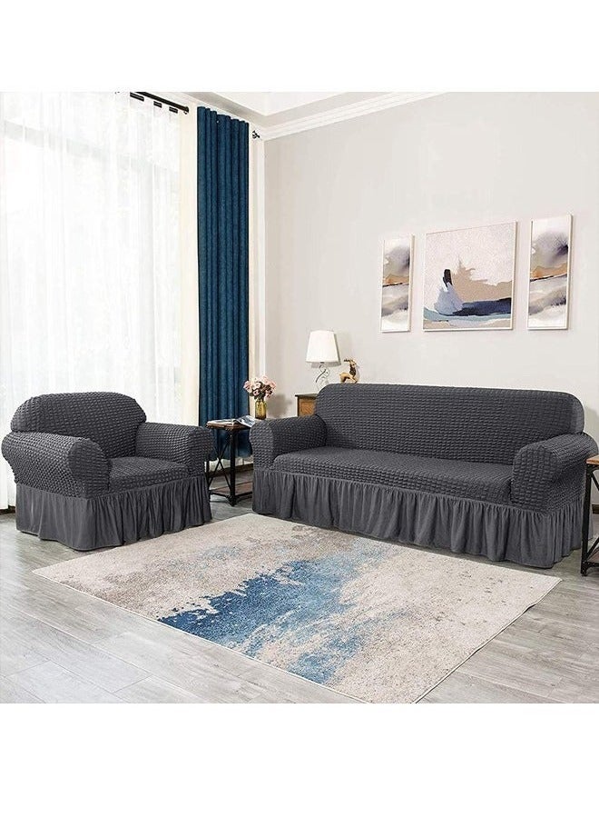 Beauenty Elastic Sofa Cover with Skirt,Stretch Sofa Slipcover Furniture Protector Washable Soft Couch Cover for Living Room Elastic Fabric Sofa Cover with Skirt, For Living Room Bed Room For one seater sofa(Dark Grey) - Image 4